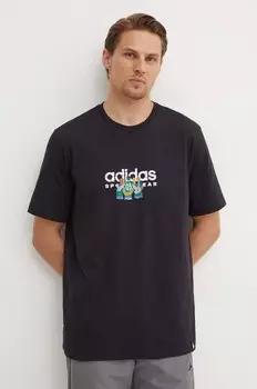 Хлопковая футболка adidas, черный