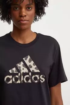 Хлопковая футболка adidas, черный