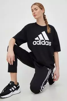 Хлопковая футболка adidas, черный