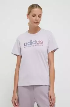 Хлопковая футболка adidas, фиолетовый