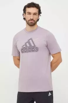Хлопковая футболка adidas, фиолетовый
