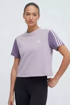 Хлопковая футболка adidas, фиолетовый