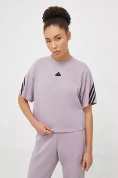 Хлопковая футболка adidas, фиолетовый