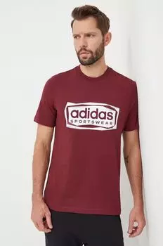 Хлопковая футболка adidas, гранатовый