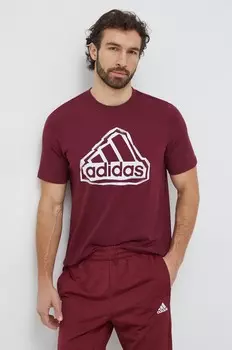 Хлопковая футболка adidas, гранатовый
