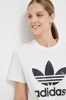 Хлопковая футболка adidas Originals, бежевый