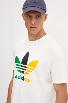 Хлопковая футболка adidas Originals, бежевый