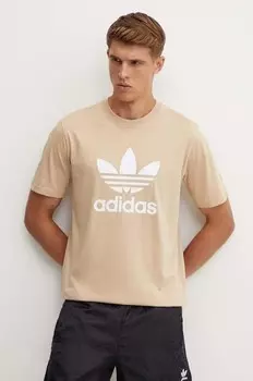 Хлопковая футболка adidas Originals, бежевый
