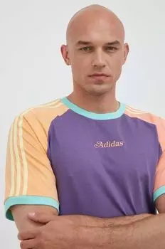 Хлопковая футболка adidas Originals, фиолетовый