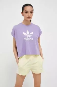 Хлопковая футболка adidas Originals, фиолетовый