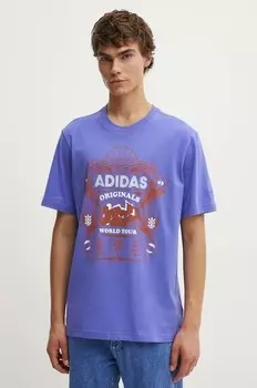 Хлопковая футболка adidas Originals, фиолетовый