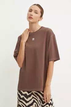 Хлопковая футболка adidas Originals, коричневый