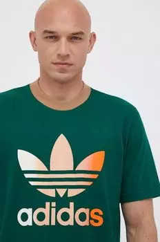 Хлопковая футболка adidas Originals, зеленый