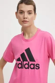 Хлопковая футболка adidas, розовый