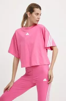 Хлопковая футболка adidas, розовый