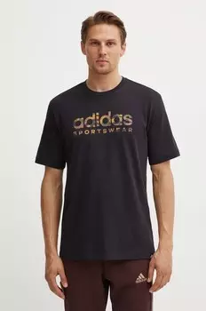Хлопковая футболка adidas с камуфляжным принтом, черный