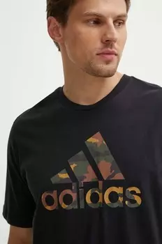 Хлопковая футболка adidas с камуфляжным принтом, черный