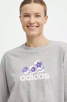 Хлопковая футболка adidas, серый