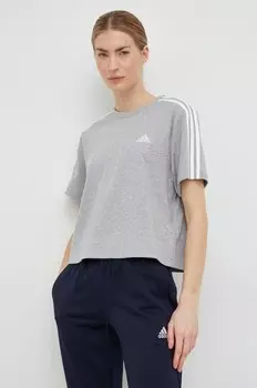 Хлопковая футболка adidas, серый