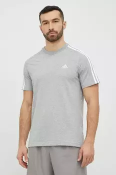 Хлопковая футболка adidas, серый