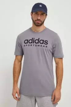 Хлопковая футболка adidas, серый