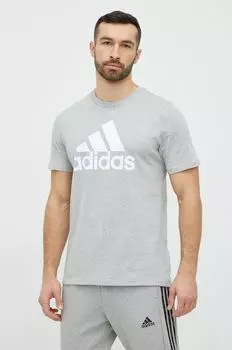 Хлопковая футболка adidas, серый