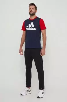 Хлопковая футболка adidas, темно-синий