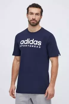 Хлопковая футболка adidas, темно-синий