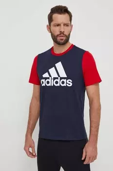 Хлопковая футболка adidas, темно-синий