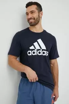 Хлопковая футболка adidas, темно-синий