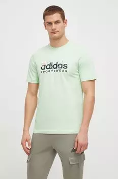 Хлопковая футболка adidas, зеленый