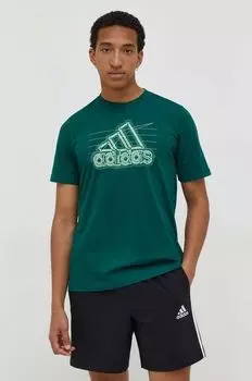 Хлопковая футболка adidas, зеленый