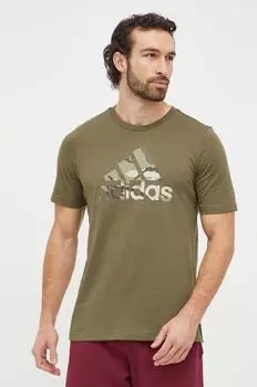 Хлопковая футболка adidas, зеленый