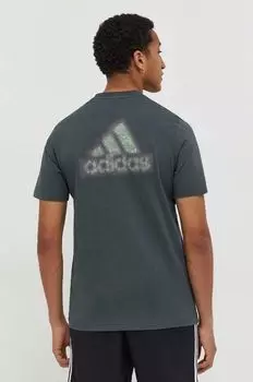 Хлопковая футболка adidas, зеленый