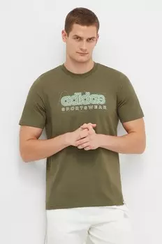 Хлопковая футболка adidas, зеленый