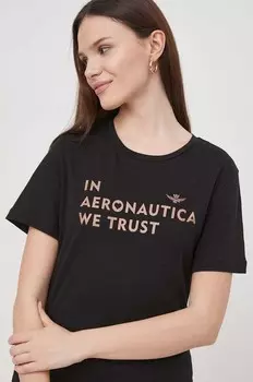 Хлопковая футболка Aeronautica Militare, черный