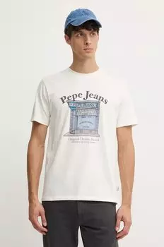 Хлопковая футболка AGGO Pepe Jeans, бежевый