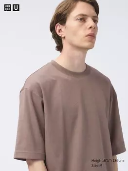 Хлопковая футболка airism оверсайз с коротким рукавом, в полоску Uniqlo, коричневый
