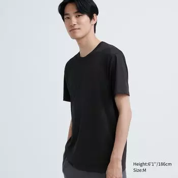 Хлопковая футболка AIRism с круглым вырезом и короткими рукавами Uniqlo, черный