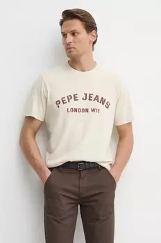Хлопковая футболка ALDRIDGE Pepe Jeans, бежевый