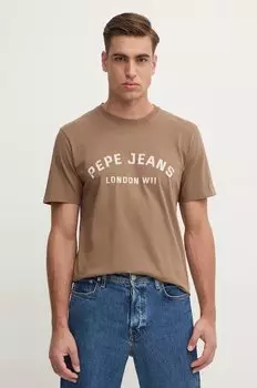 Хлопковая футболка ALDRIDGE Pepe Jeans, коричневый