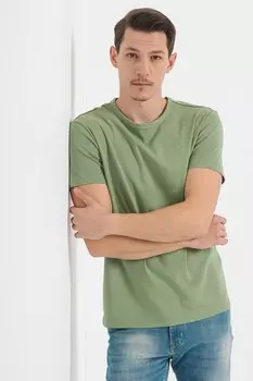 Хлопковая футболка Allen с овальным вырезом Mustang, зеленый