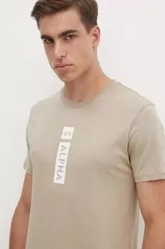 Хлопковая футболка Alpha Industries, бежевый