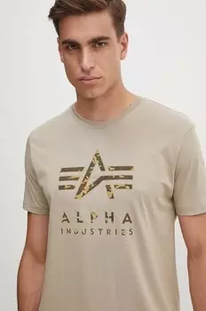 Хлопковая футболка Alpha Industries, бежевый