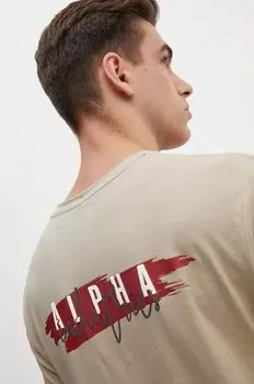 Хлопковая футболка Alpha Industries, бежевый