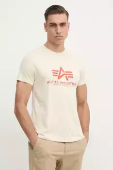 Хлопковая футболка Alpha Industries, бежевый