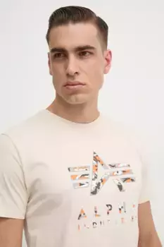 Хлопковая футболка Alpha Industries, бежевый