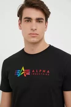 Хлопковая футболка Alpha Industries, черный