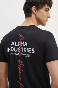 Хлопковая футболка Alpha Industries, черный