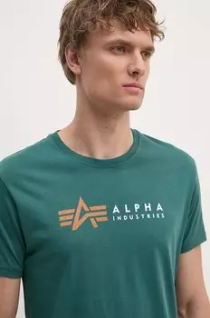 Хлопковая футболка Alpha Industries, зеленый